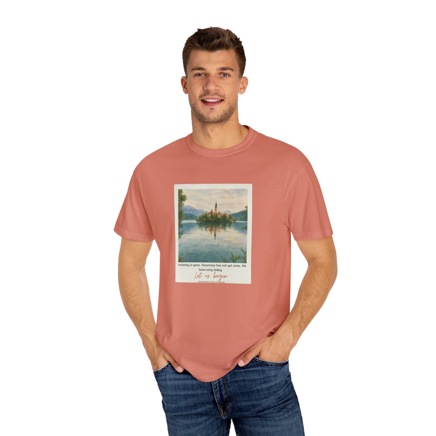Lake Bled Watercolor Graphic with Saint Mother Teresa Quote T-Shirt
