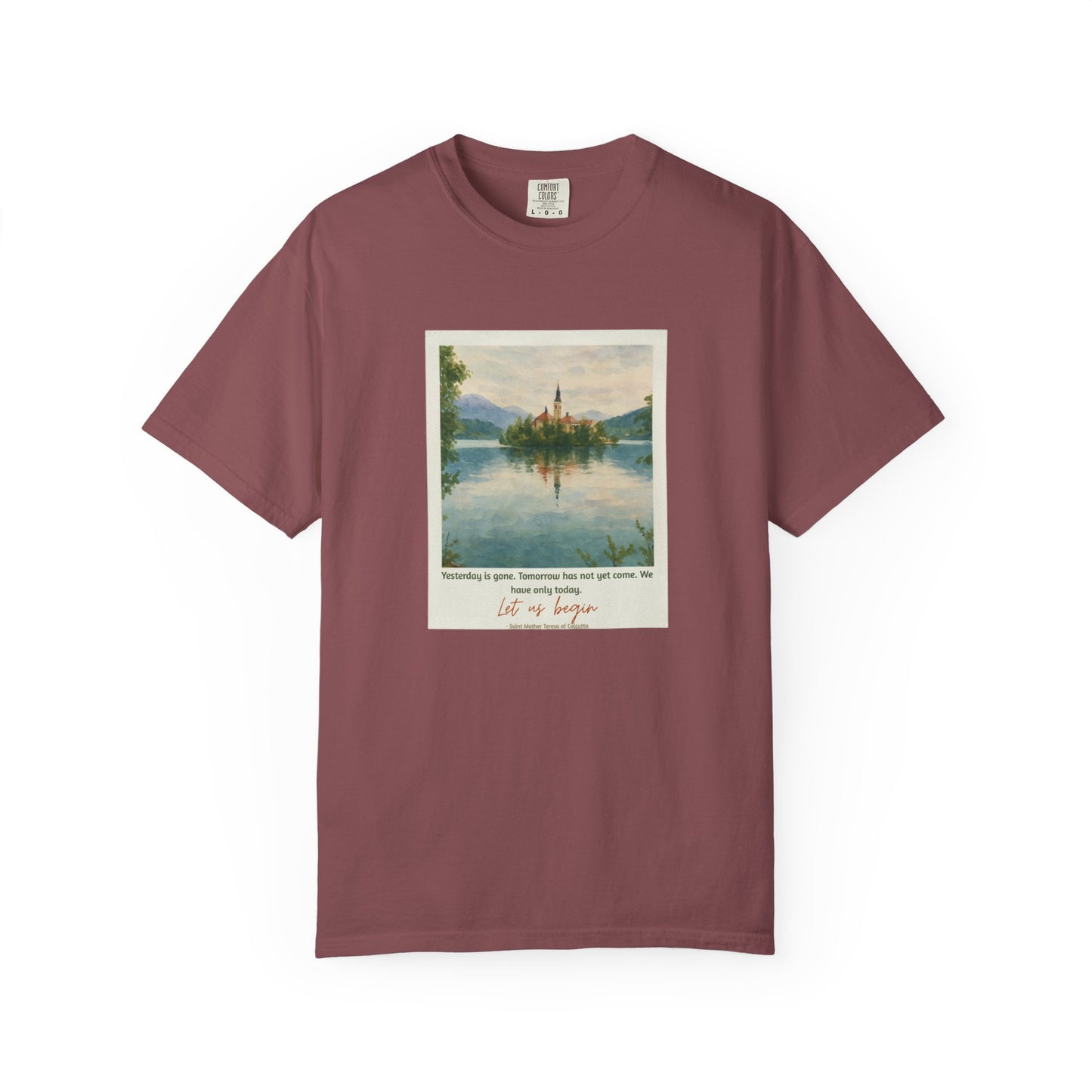 Lake Bled Watercolor Graphic with Saint Mother Teresa Quote T-Shirt