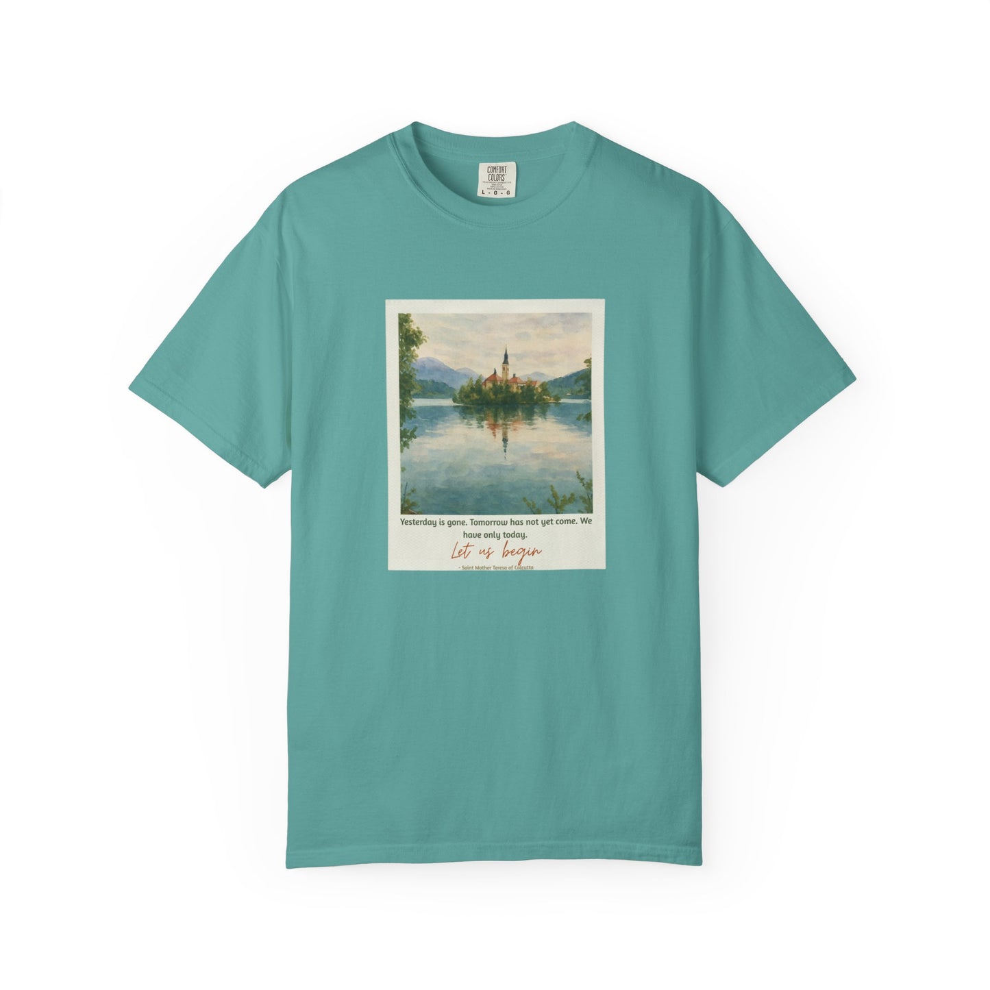 Lake Bled Watercolor Graphic with Saint Mother Teresa Quote T-Shirt
