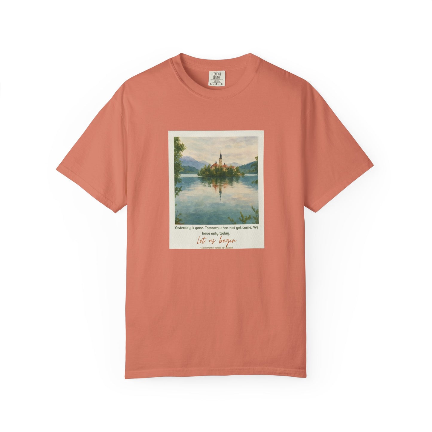 Lake Bled Watercolor Graphic with Saint Mother Teresa Quote T-Shirt