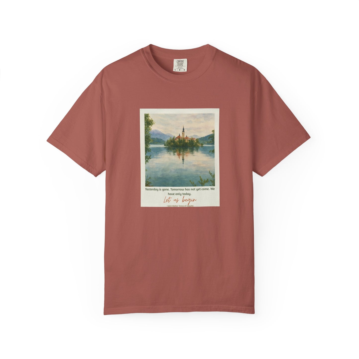 Lake Bled Watercolor Graphic with Saint Mother Teresa Quote T-Shirt
