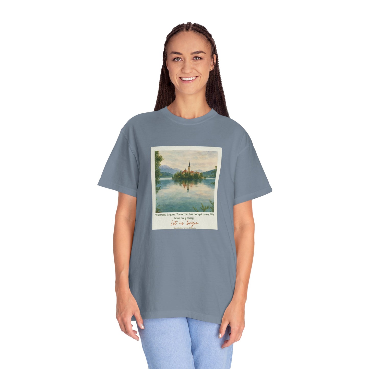 Lake Bled Watercolor Graphic with Saint Mother Teresa Quote T-Shirt