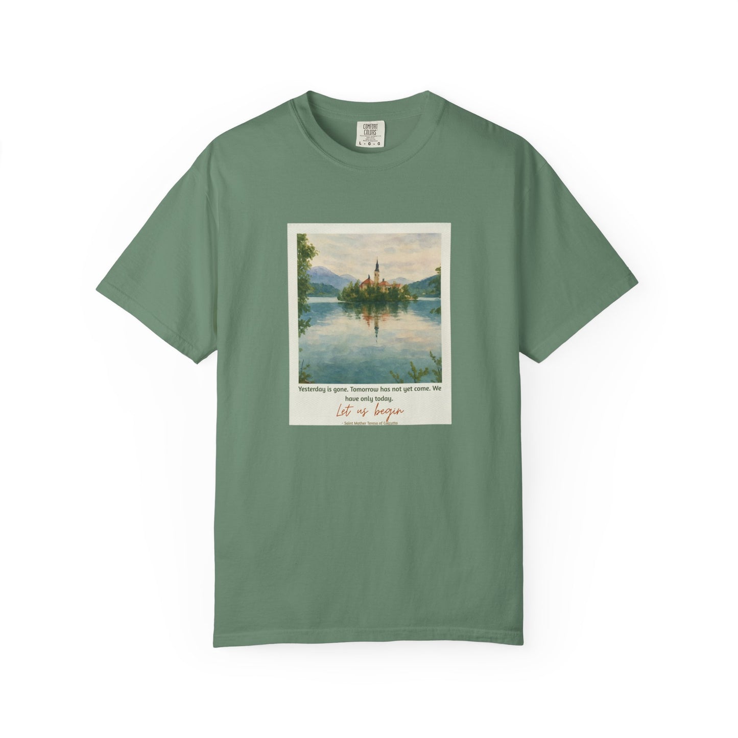 Lake Bled Watercolor Graphic with Saint Mother Teresa Quote T-Shirt