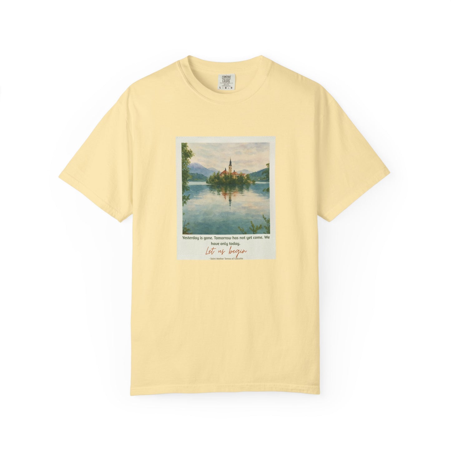 Lake Bled Watercolor Graphic with Saint Mother Teresa Quote T-Shirt