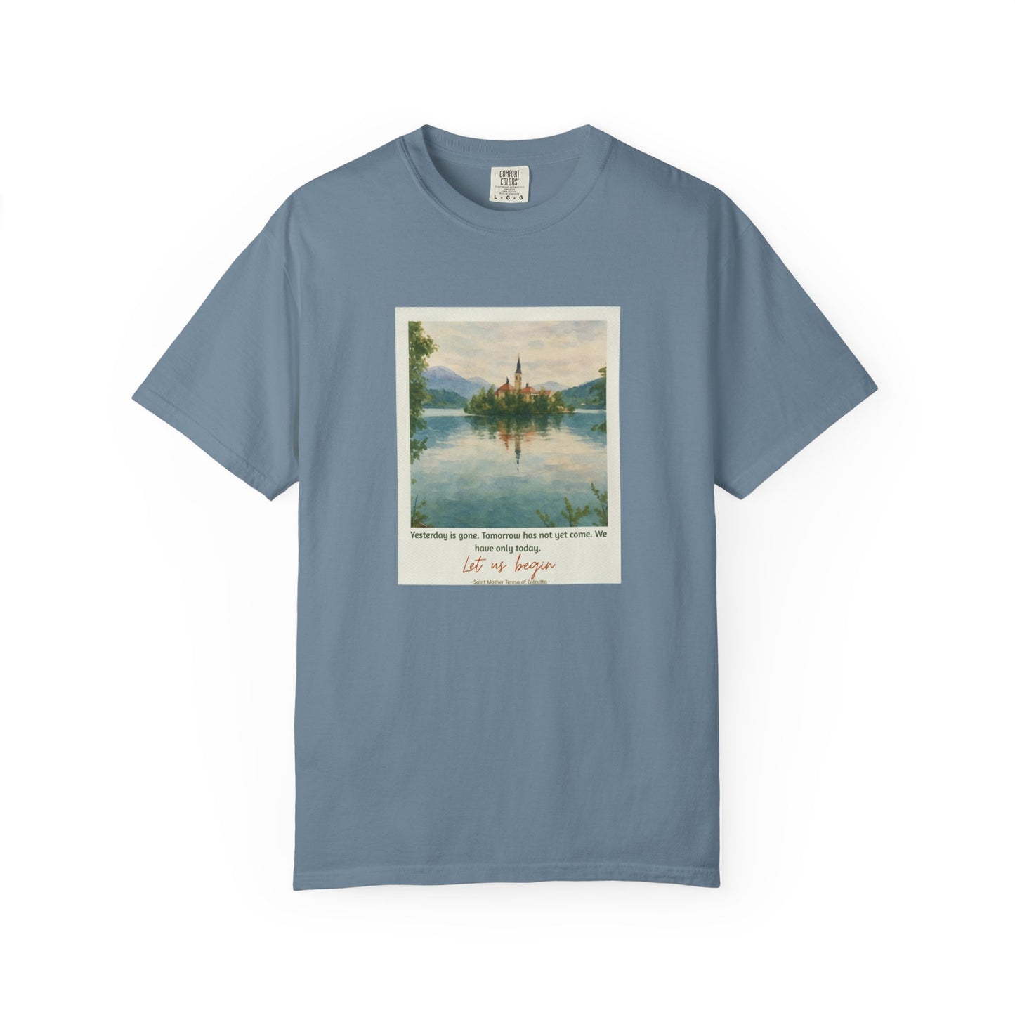 Lake Bled Watercolor Graphic with Saint Mother Teresa Quote T-Shirt