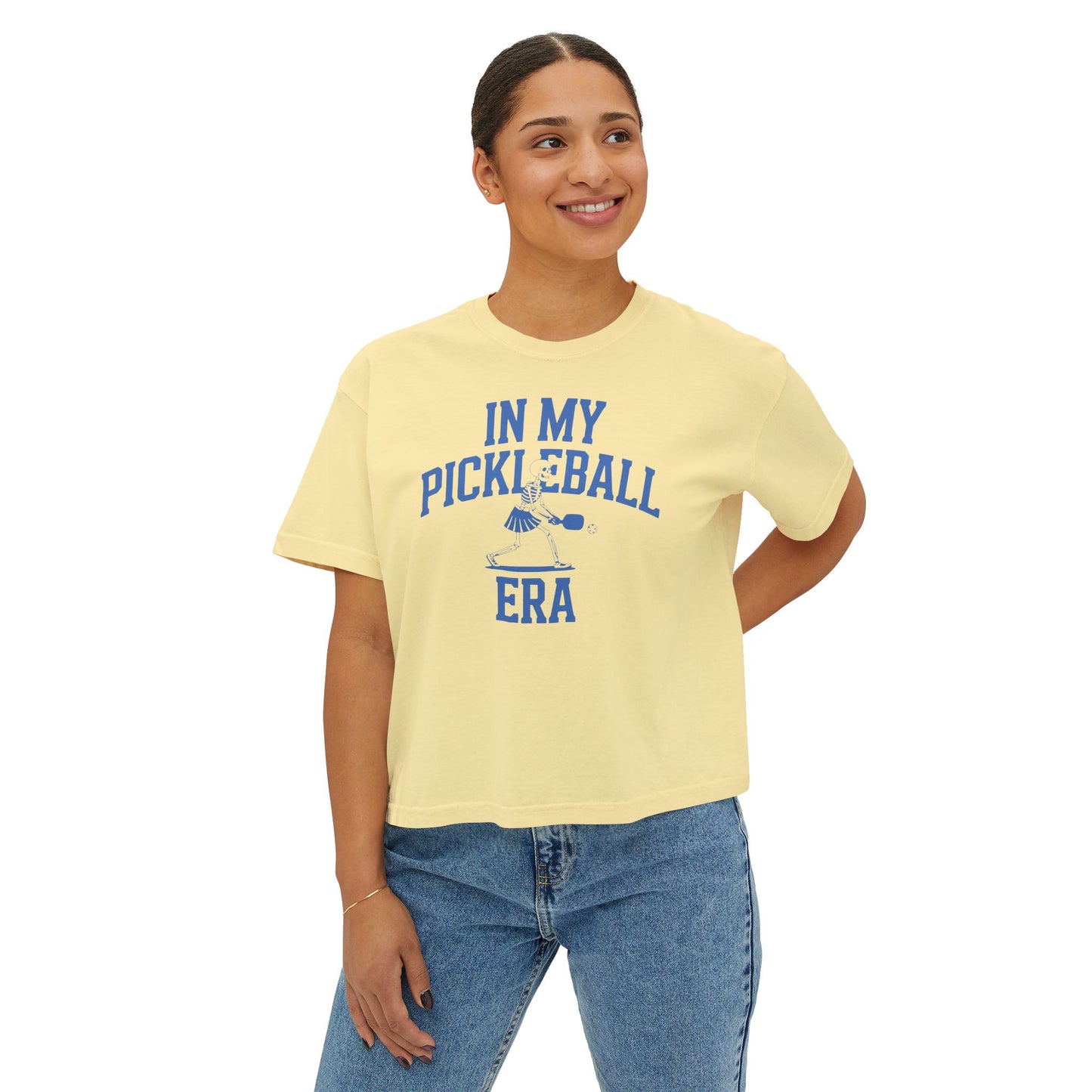 Pickleball Era Skeleton Women's Boxy Crop Tee