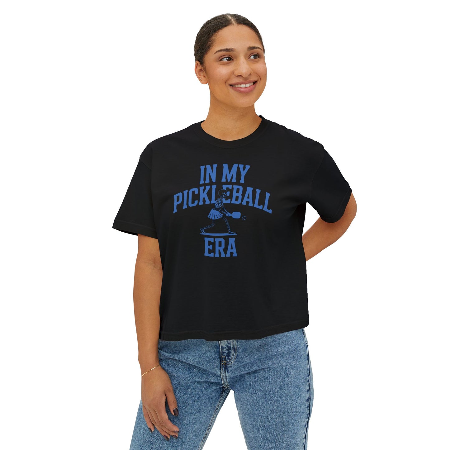 Pickleball Era Skeleton Women's Boxy Crop Tee