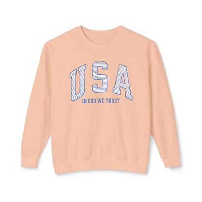 USA Striped In God We Trust Lightweight Sweatshirt - Blue Version