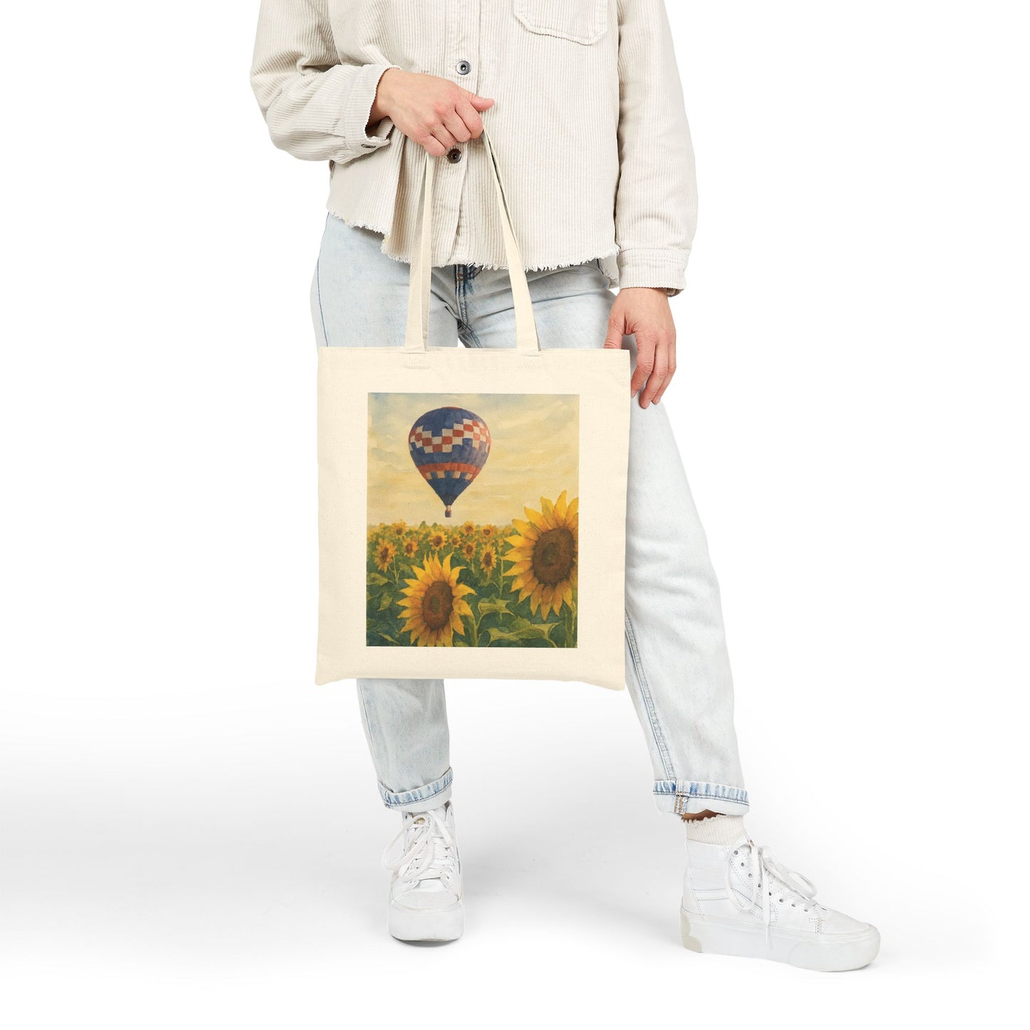 Sunflower Hot Air Balloon Watercolor Tote
