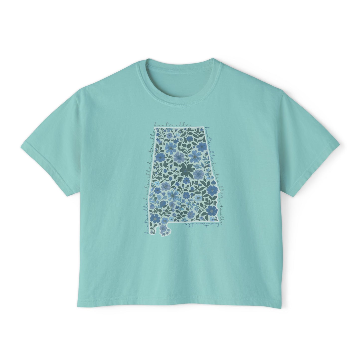 Floral Alabama Outline Women's Boxy Crop T-Shirt