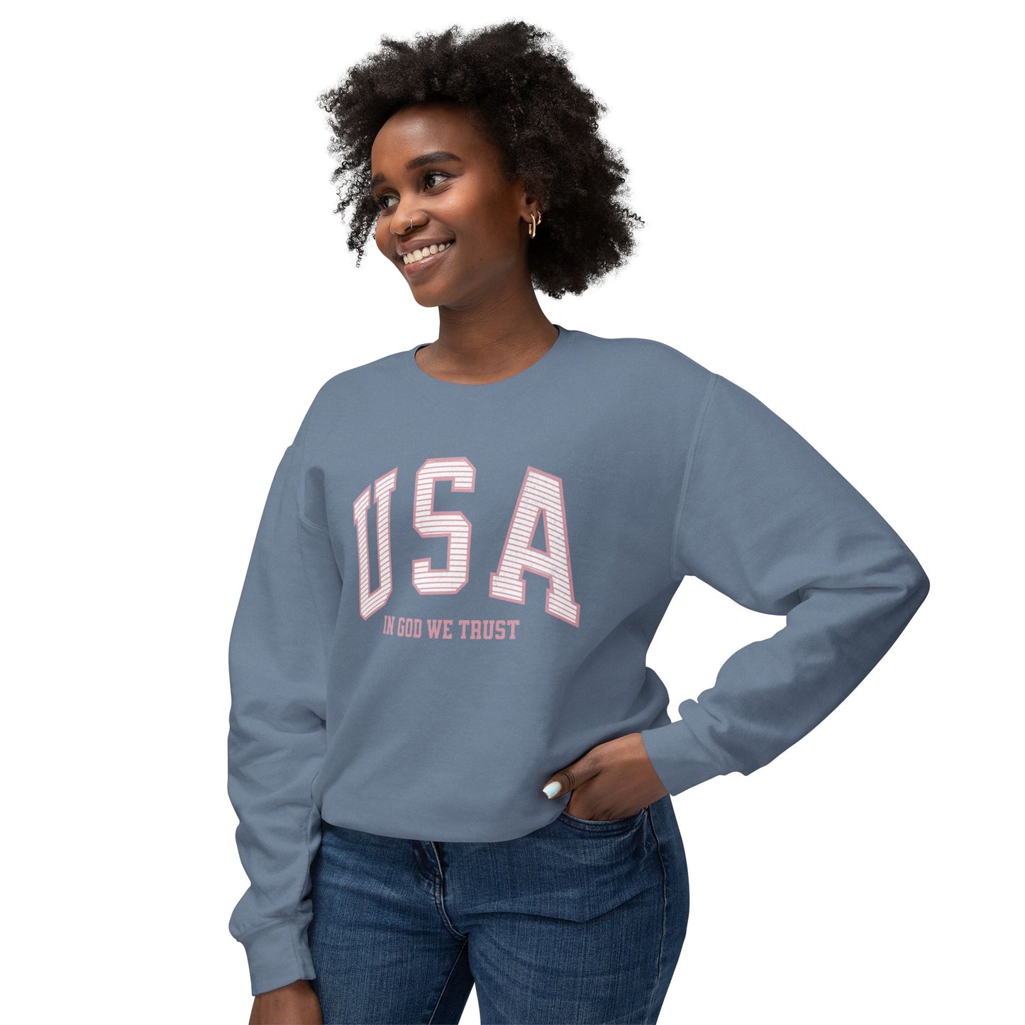USA Striped In God We Trust Lightweight Sweatshirt