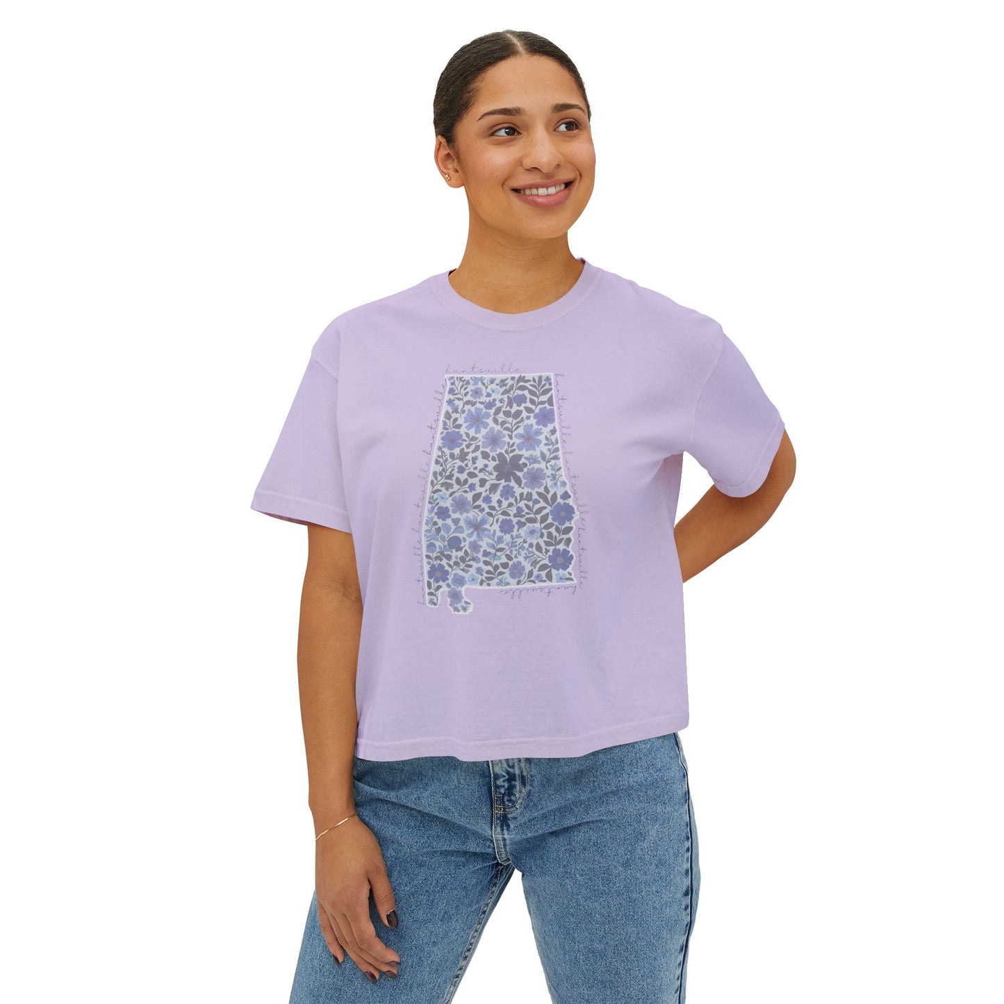 Floral Alabama Outline Women's Boxy Crop T-Shirt
