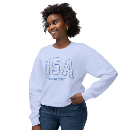 USA Striped In God We Trust Lightweight Sweatshirt - Blue Version