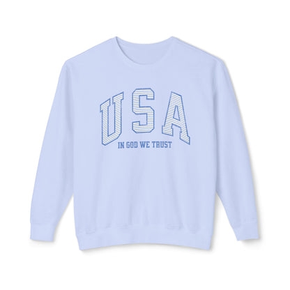 USA Striped In God We Trust Lightweight Sweatshirt - Blue Version