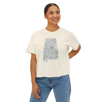 Floral Alabama Outline Women's Boxy Crop T-Shirt
