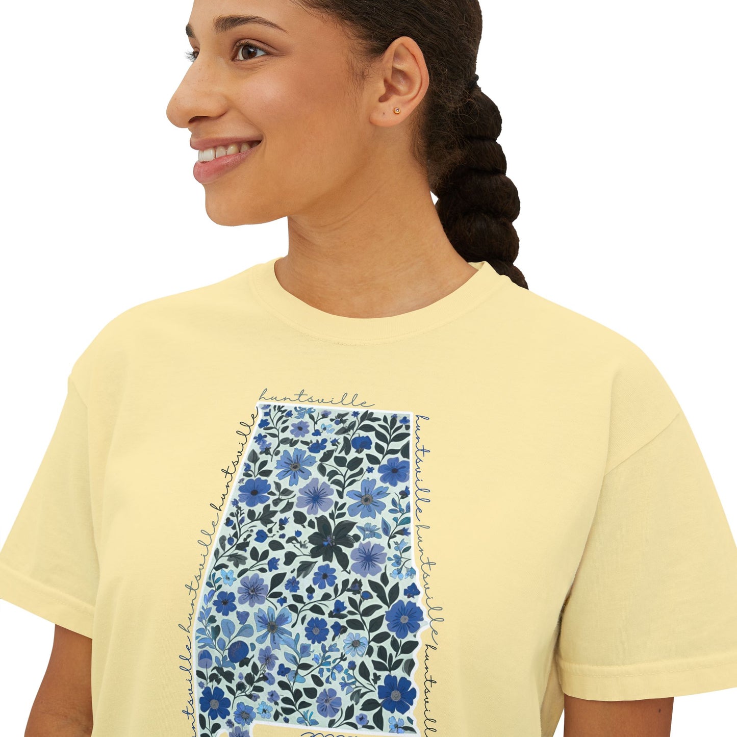Floral Alabama Outline Women's Boxy Crop T-Shirt