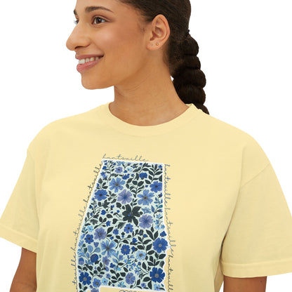Floral Alabama Outline Women's Boxy Crop T-Shirt