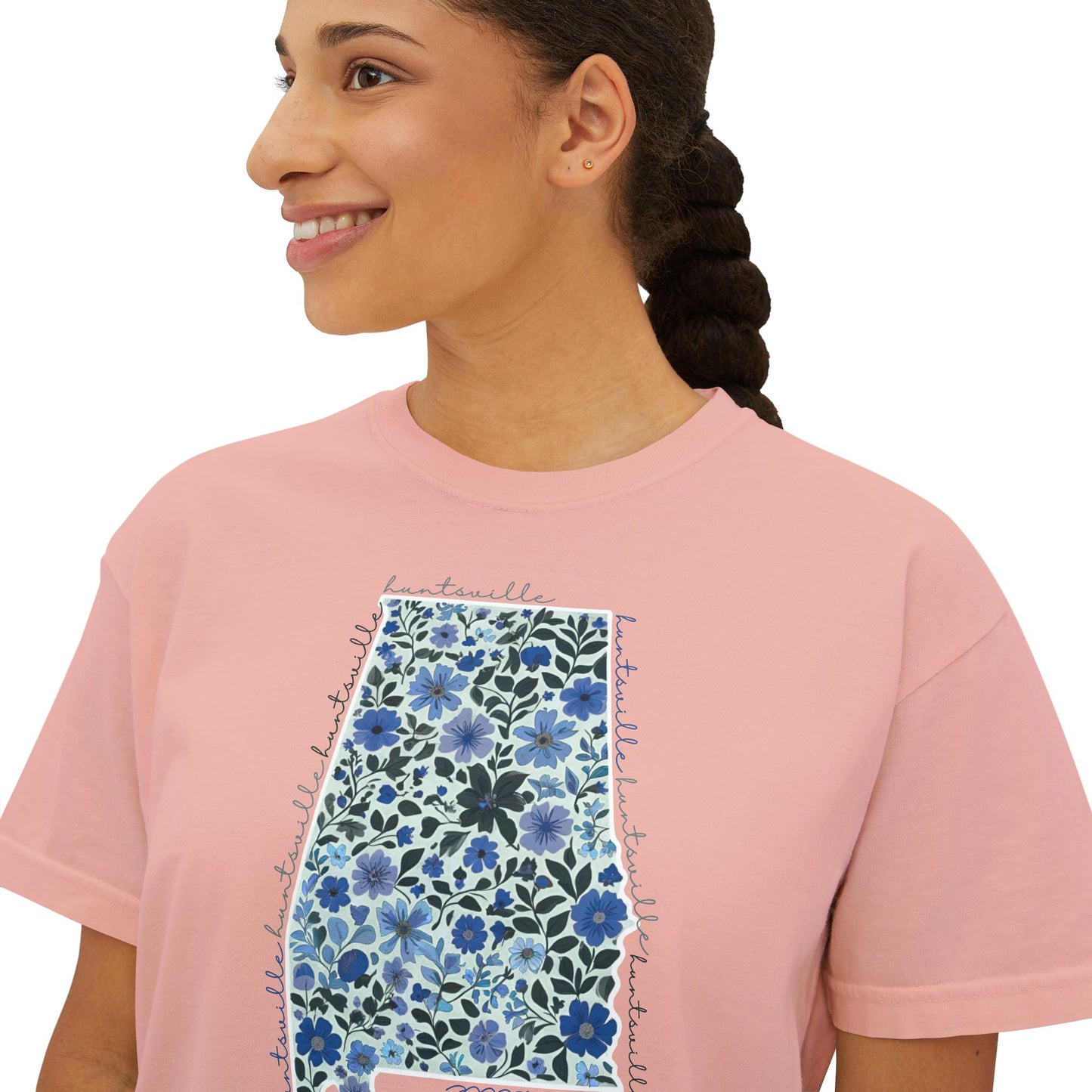 Floral Alabama Outline Women's Boxy Crop T-Shirt