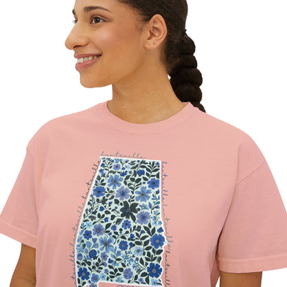 Floral Alabama Outline Women's Boxy Crop T-Shirt