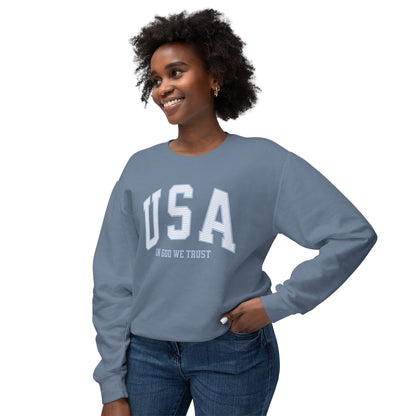 USA Striped In God We Trust Lightweight Sweatshirt - Blue Version