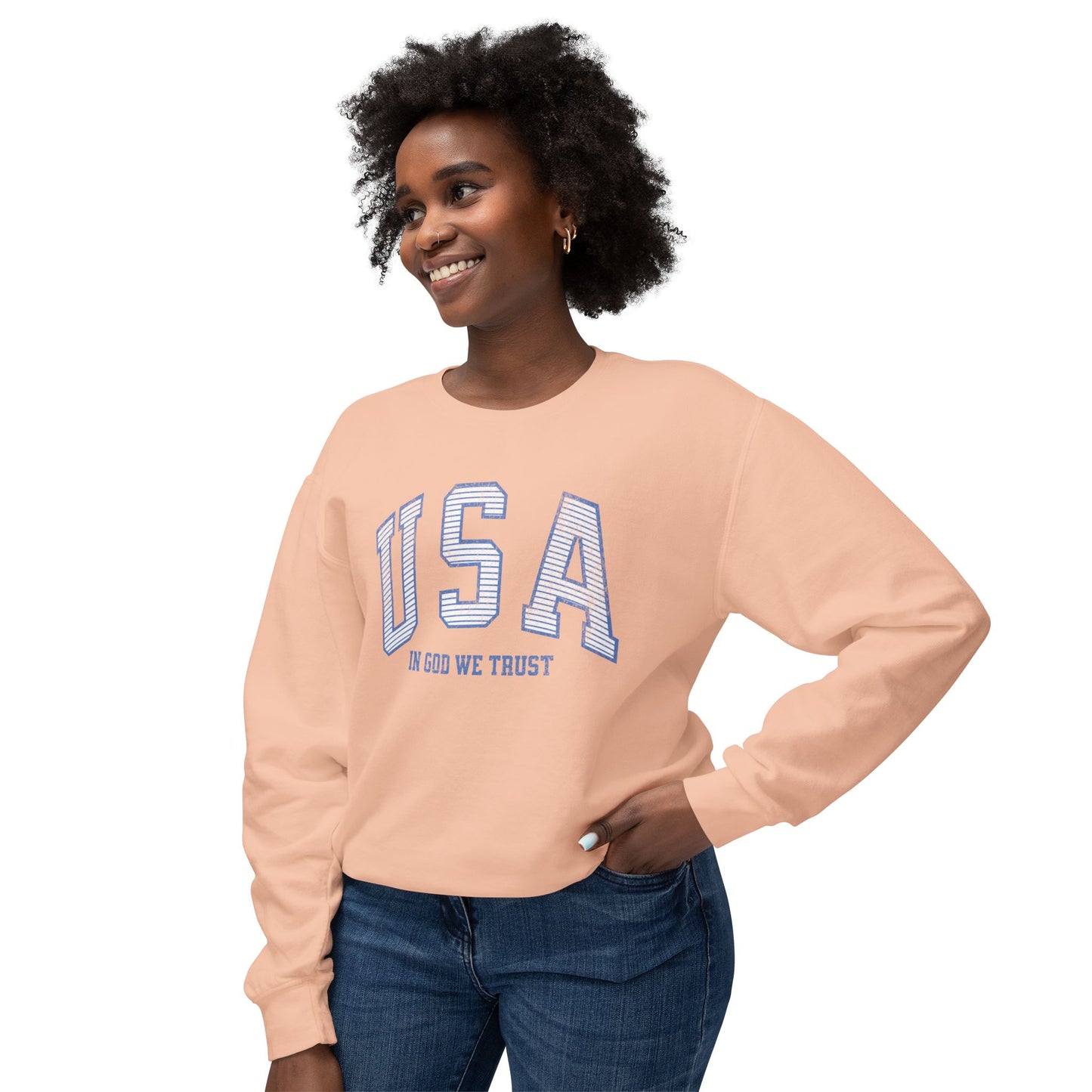 USA Striped In God We Trust Lightweight Sweatshirt - Blue Version