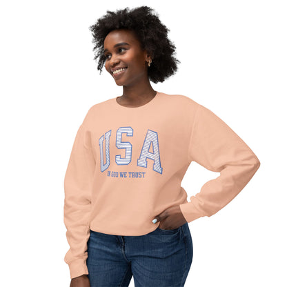 USA Striped In God We Trust Lightweight Sweatshirt - Blue Version