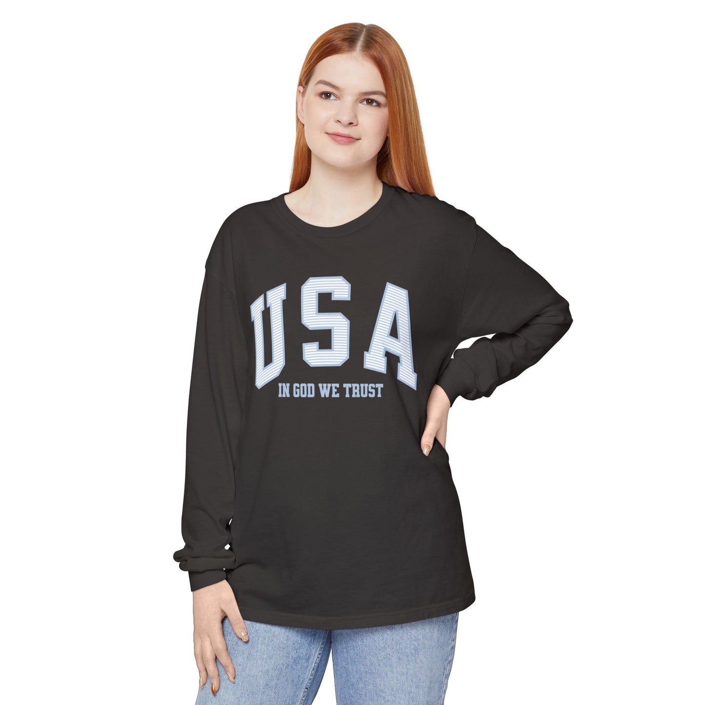 USA Striped In God We Trust Long Sleeve T-Shirt