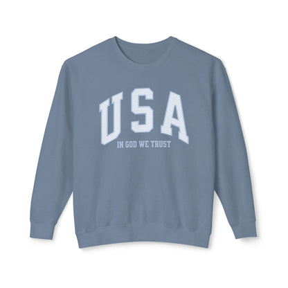 USA Striped In God We Trust Lightweight Sweatshirt - Blue Version
