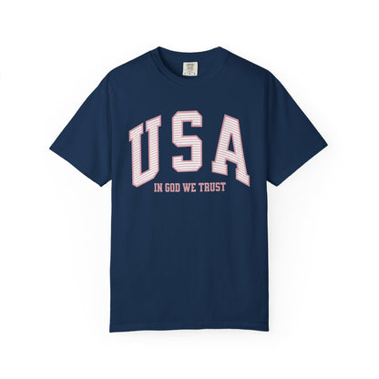 USA - In God We Trust - Distressed Stripe T-Shirt