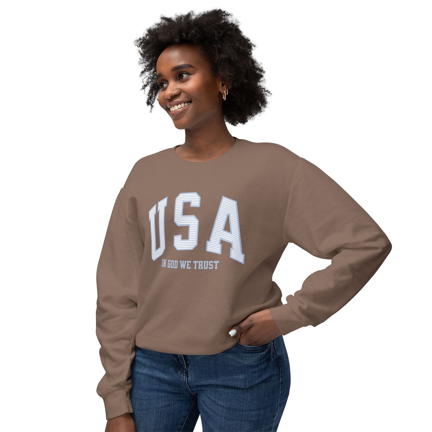USA Striped In God We Trust Lightweight Sweatshirt - Blue Version