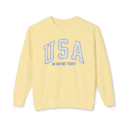 USA Striped In God We Trust Lightweight Sweatshirt - Blue Version