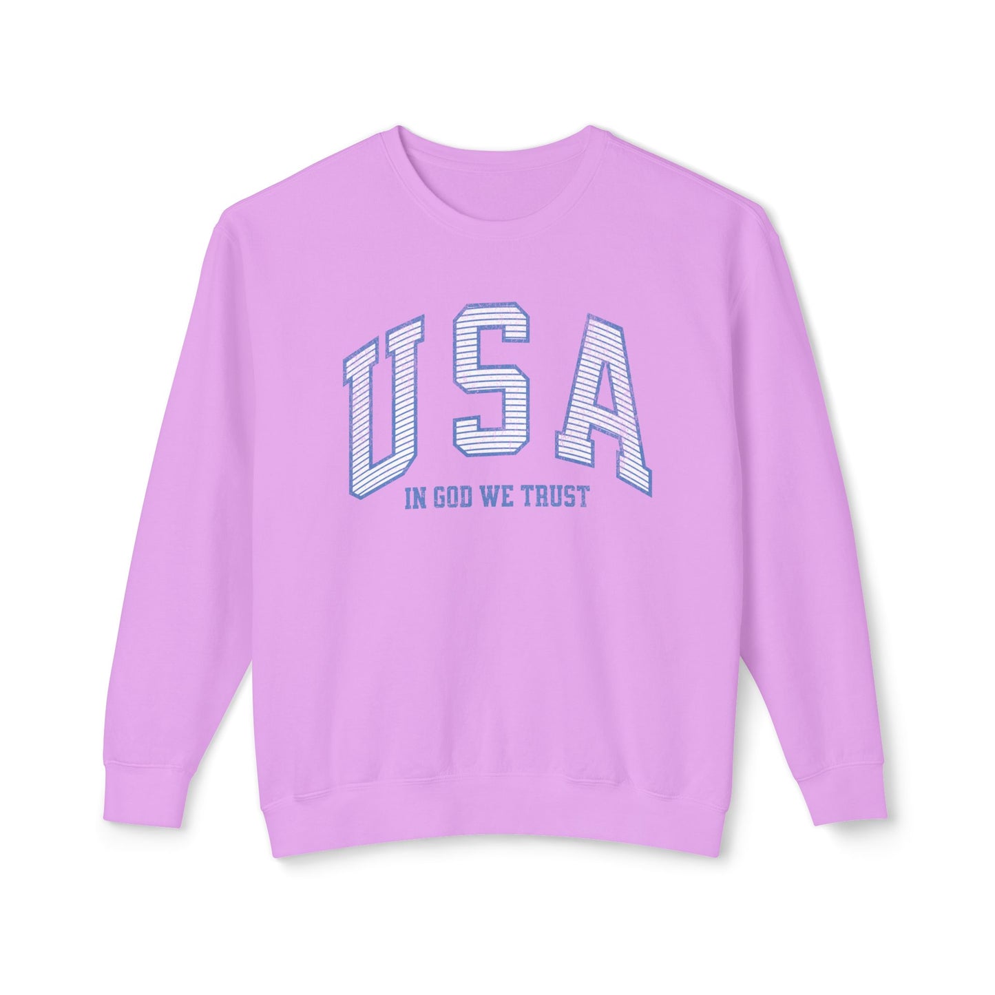 USA Striped In God We Trust Lightweight Sweatshirt - Blue Version