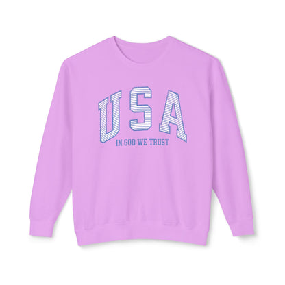 USA Striped In God We Trust Lightweight Sweatshirt - Blue Version