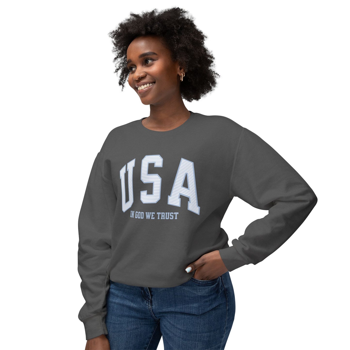USA Striped In God We Trust Lightweight Sweatshirt - Blue Version