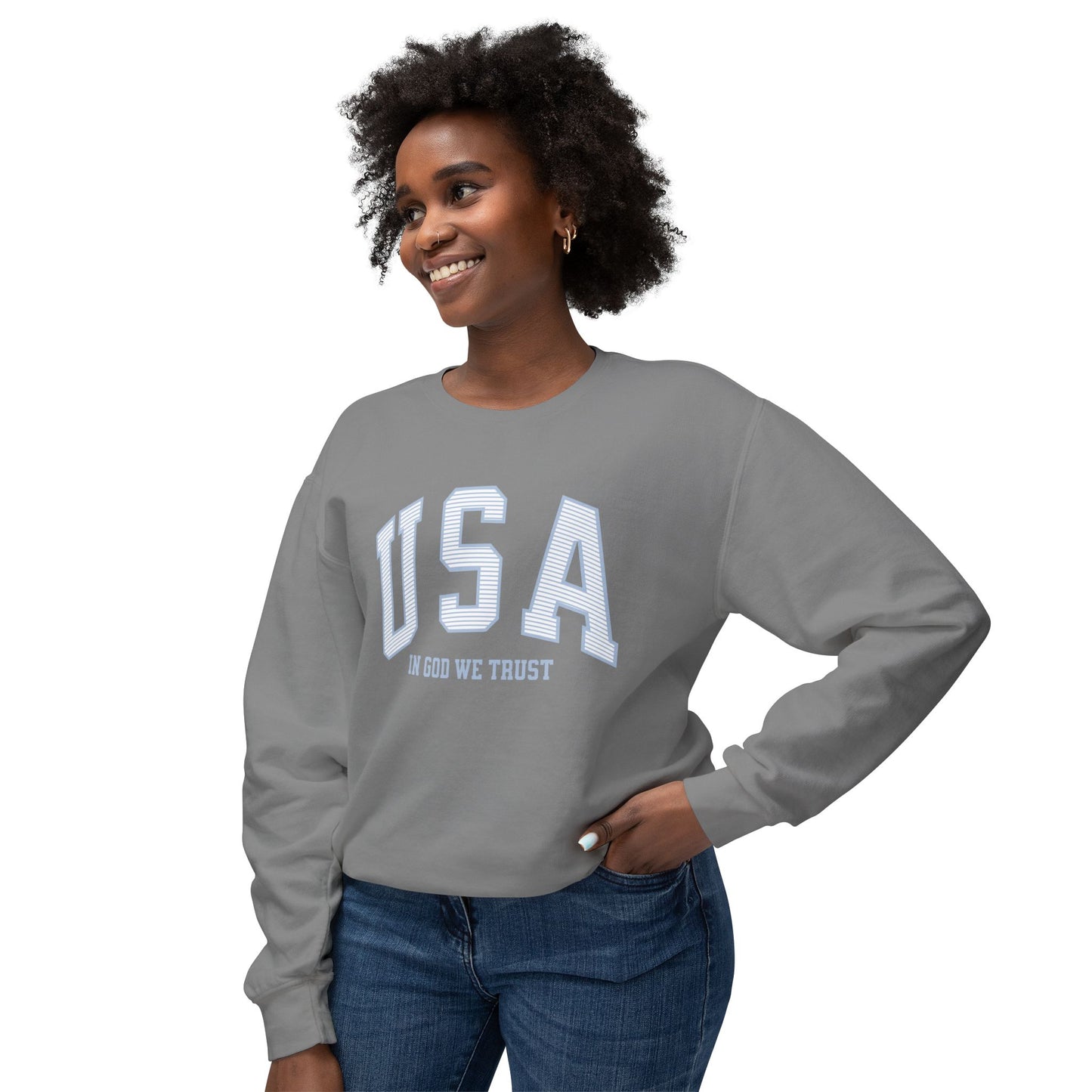 USA Striped In God We Trust Lightweight Sweatshirt - Blue Version