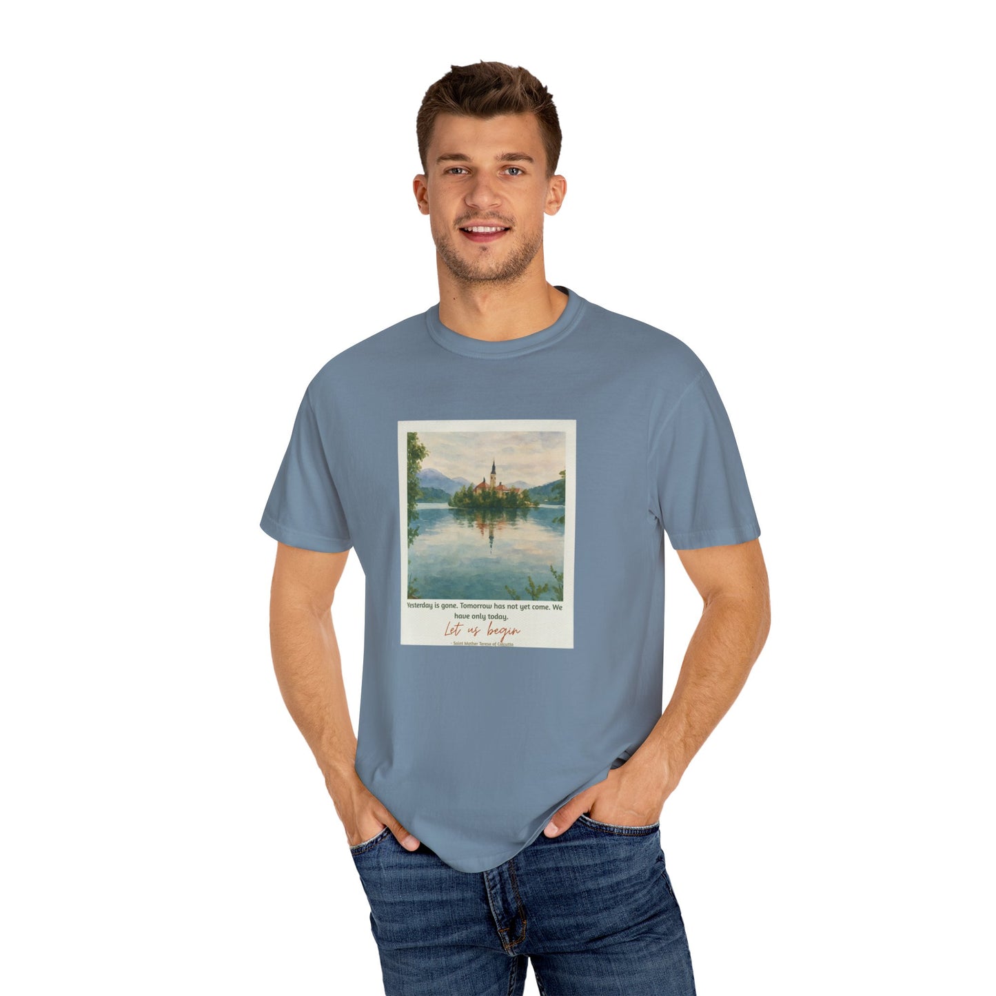Lake Bled Watercolor Graphic with Saint Mother Teresa Quote T-Shirt