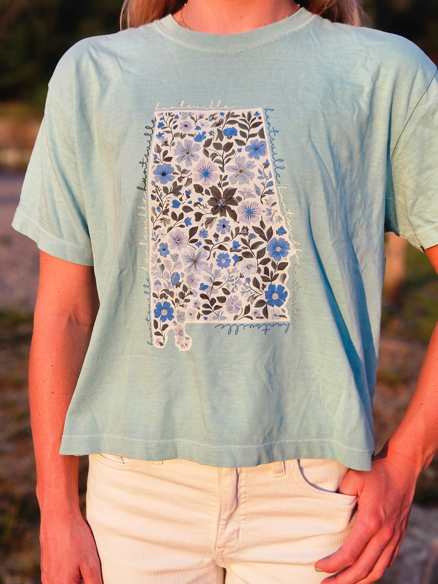Floral Alabama Outline Women's Boxy Crop T-Shirt