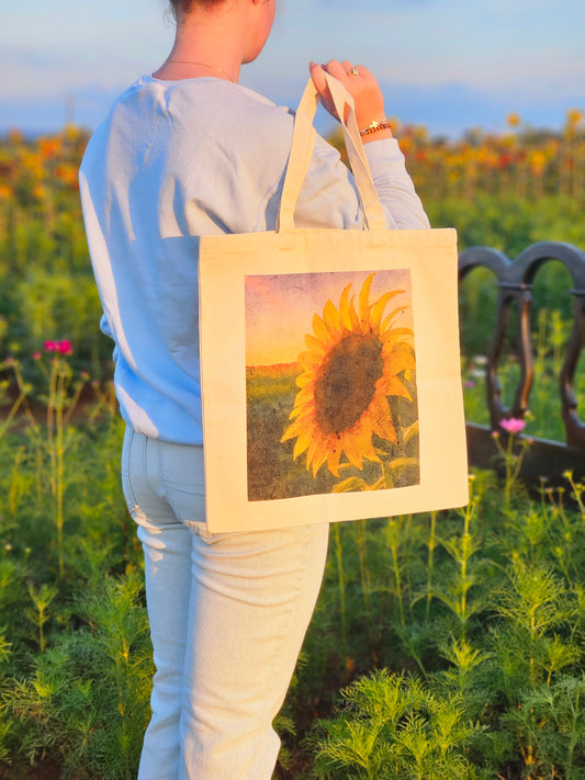 Sunflower at Sunset Watercolor Tote