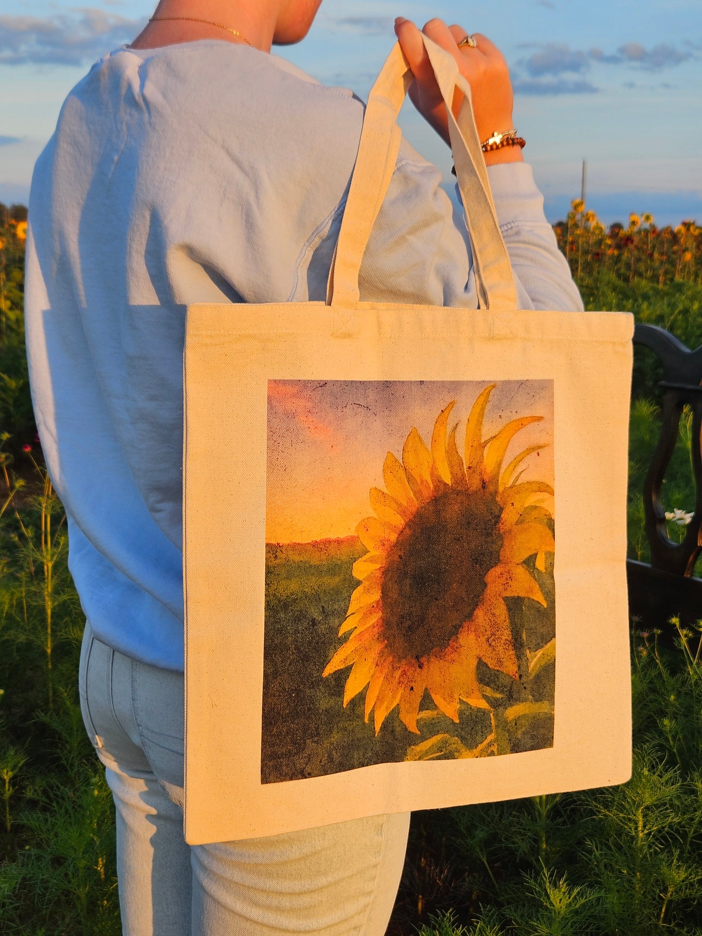 Sunflower at Sunset Watercolor Tote