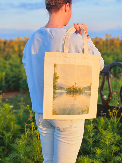 Lake Bled, Slovenia Watercolor Tote