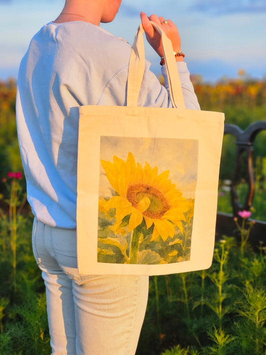 Sunflower Cotton Canvas Tote - Watercolor Version