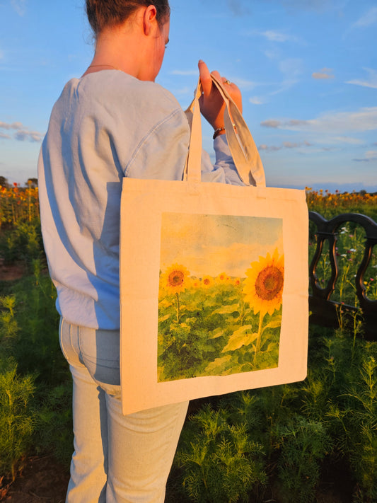 Sunflower Field Watercolor Tote