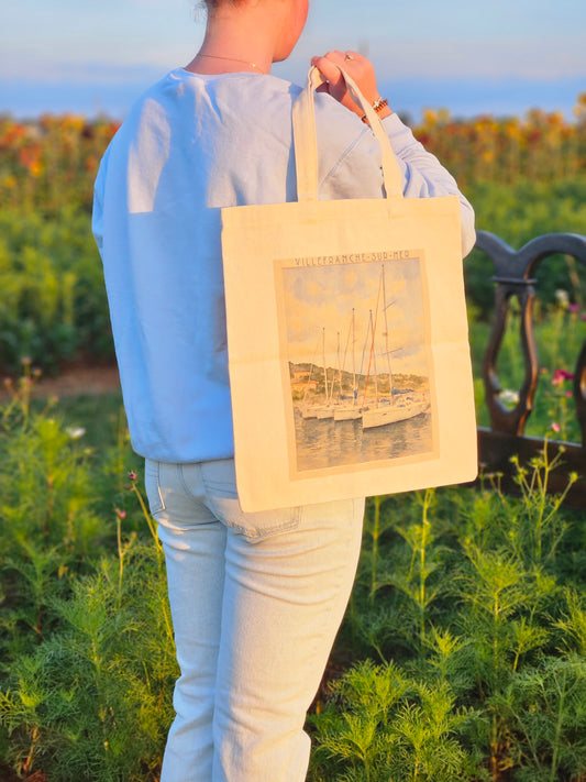 Villefranche-sur-Mer Watercolor Tote Bag – Cotton Canvas France Travel
