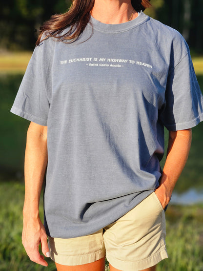 Saint Carlo Acutis - Eucharist Highway to Heaven - Graphic T-Shirt