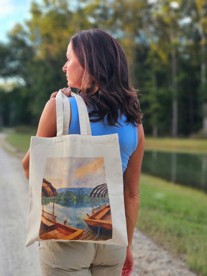 Lake Bled Boats Watercolor Tote