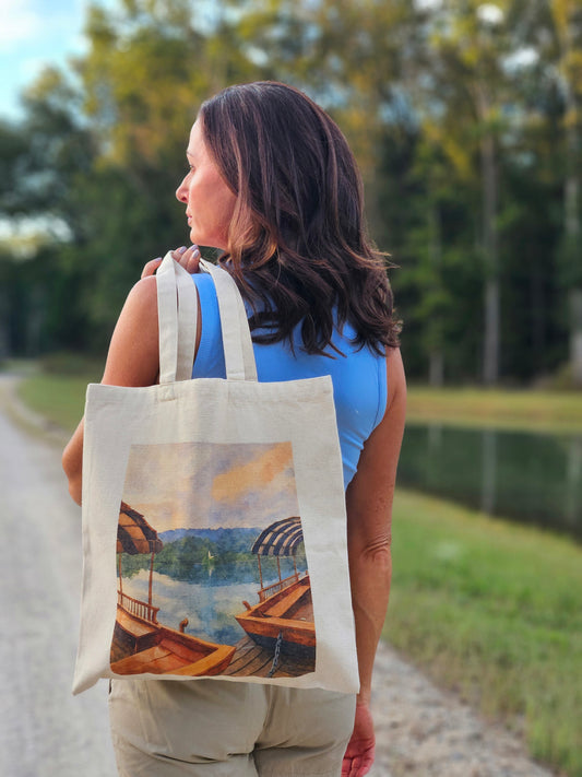 Lake Bled Boats Watercolor Tote