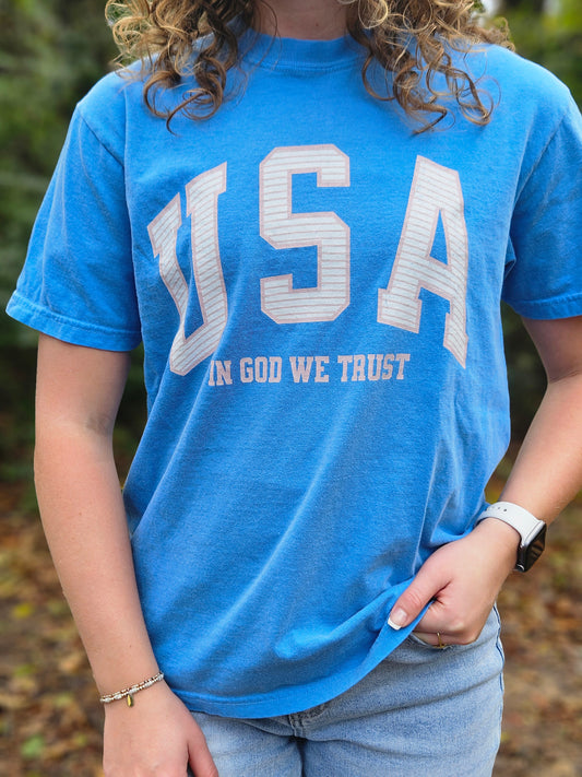 USA - In God We Trust - Distressed Stripe T-Shirt