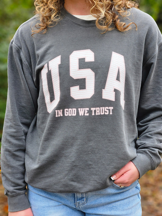 USA Striped In God We Trust Lightweight Sweatshirt