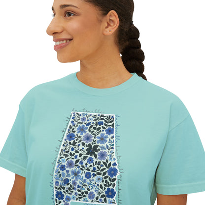 Floral Alabama Outline Women's Boxy Crop T-Shirt