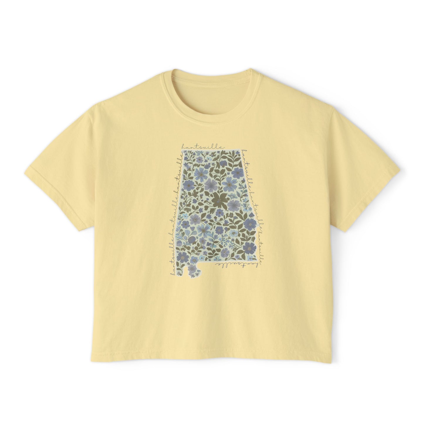 Floral Alabama Outline Women's Boxy Crop T-Shirt